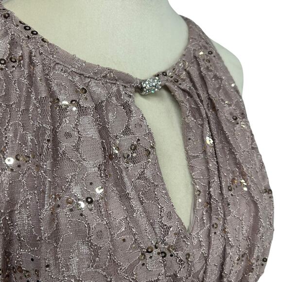 Oleg‎ Cassini Blush Sequin Lace Gown Formal Maxi Dress Evening Glam 14 Elegant - Picture 11 of 12